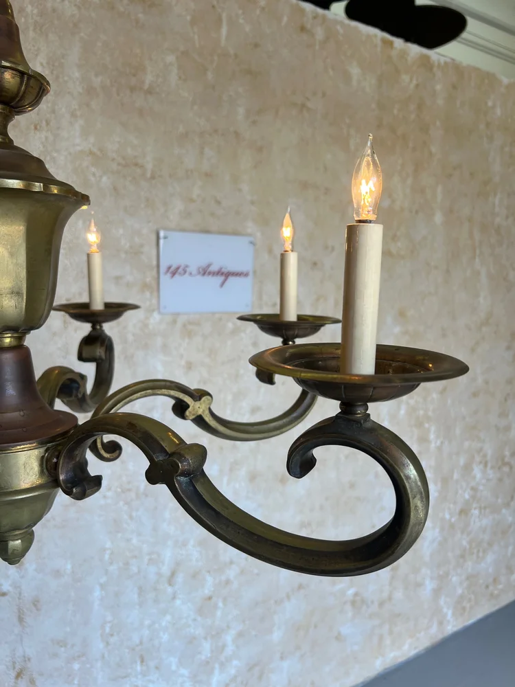 French 1940's Bronze Six Armed Neoclassical Style Chandelier